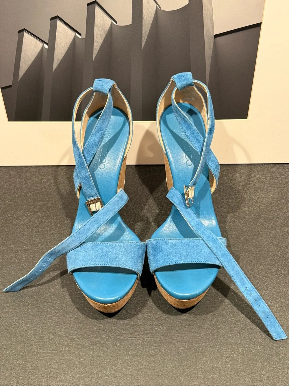 Jimmy Choo Portia Platform Wedge 41EU 11US Robot Blue Suede